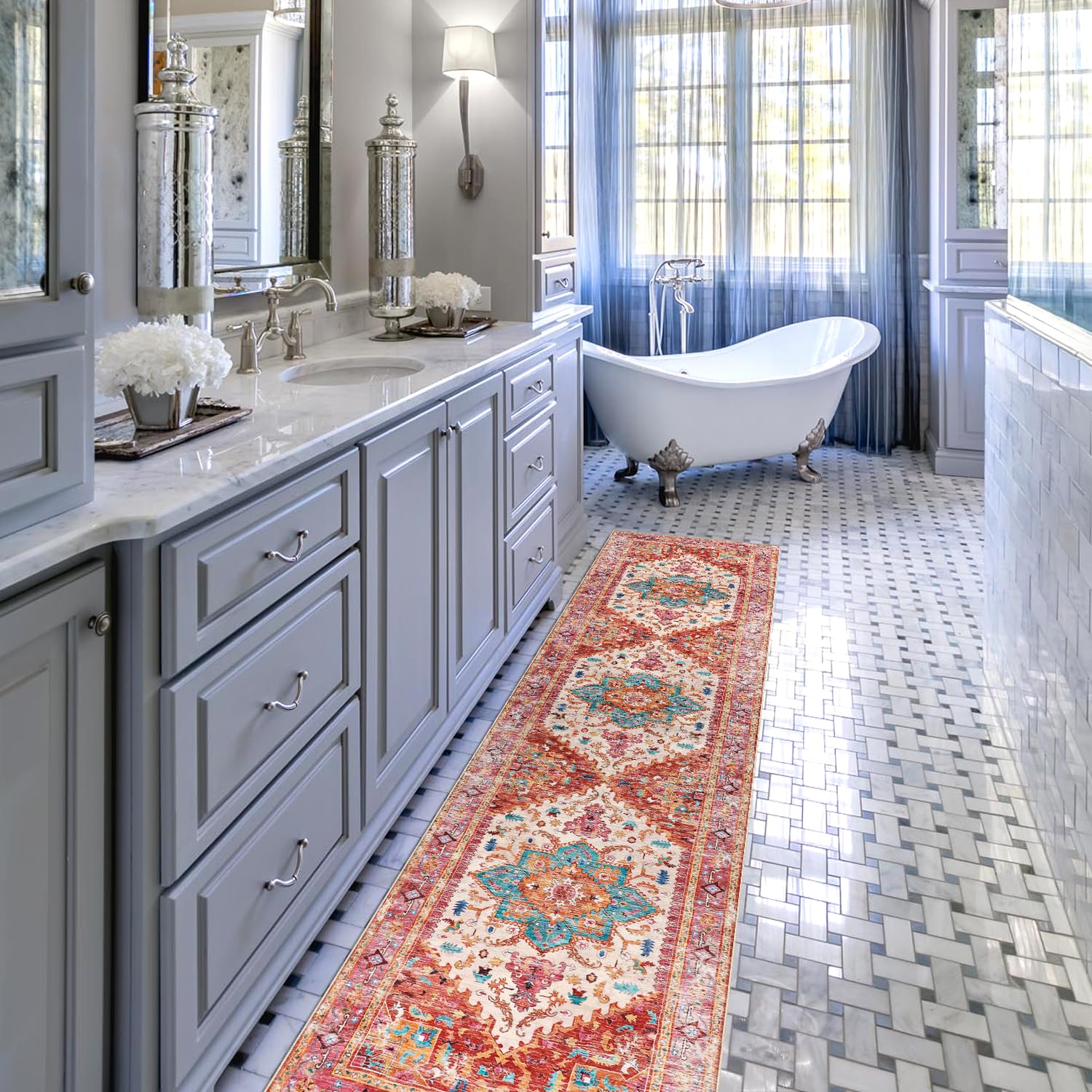 Yamaziot Washable Runner Rug, 2x8 Non-Slip Boho Vintage Hallway Kitchen Rug
