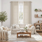 Boho Linen 112 Inch Curtains for Living Room Light Filtering Semi Sheer Curtain Back Tab Boho Eclectic Home Decor Elegant Farmhouse Drapes Floor to Ceiling High Window for Bedroom 52x112, 2 Panels