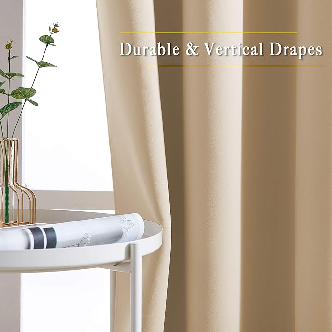 NICETOWN Room Darkening Curtains for Living Room, Grommet Window Treatment Thermal Insulated Solid Sound Reducing Drapes for Bedroom, Biscotti Beige, Set of 2, W52 x L102