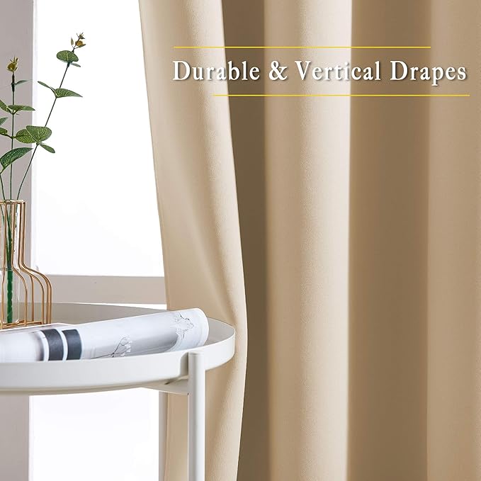 NICETOWN Blackout Farmhouse Curtains - Thermal Insulated Solid Grommet Vertical Drapes Room Darkening Window Treatments for Bedroom (Biscotti Beige, Set of 2, 37 by 84 Inch)