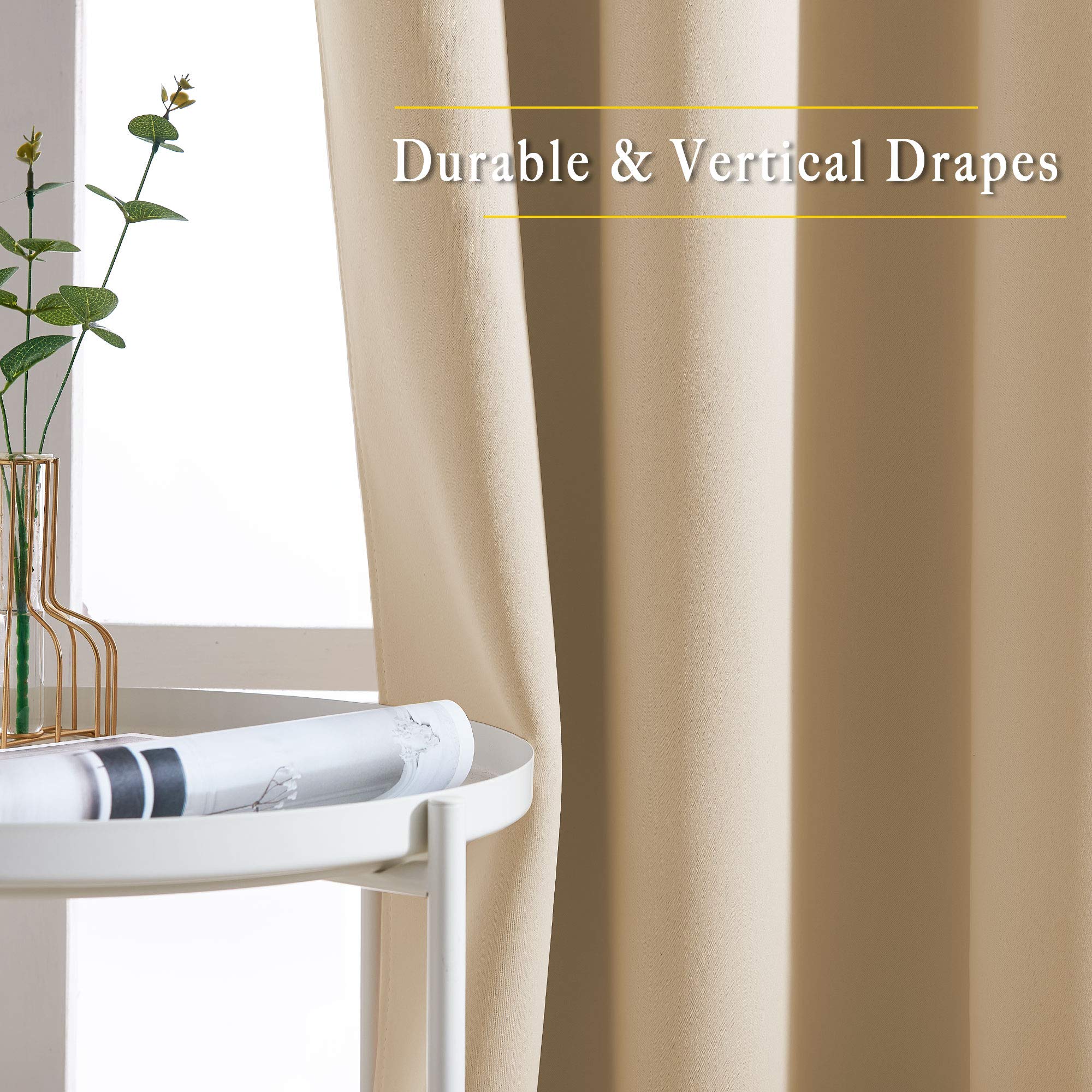 NICETOWN Bedroom Blackout Curtains and Drapes - Window Treatment Thermal Insulated Solid Grommet Blackout Draperies for Kitchen/Cafe (Biscotti Beige, Set of 2, 34 by 50 Inch)