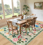 8x10 Area Rugs for Living Room: Floral Washable Rug Vintage Large Soft Boho Non-Slip Carpet Indoor Stain Resistant Low Pile Carpets for Bedroom Dining Room Farmhouse Nursery Hallway Home Office Green
