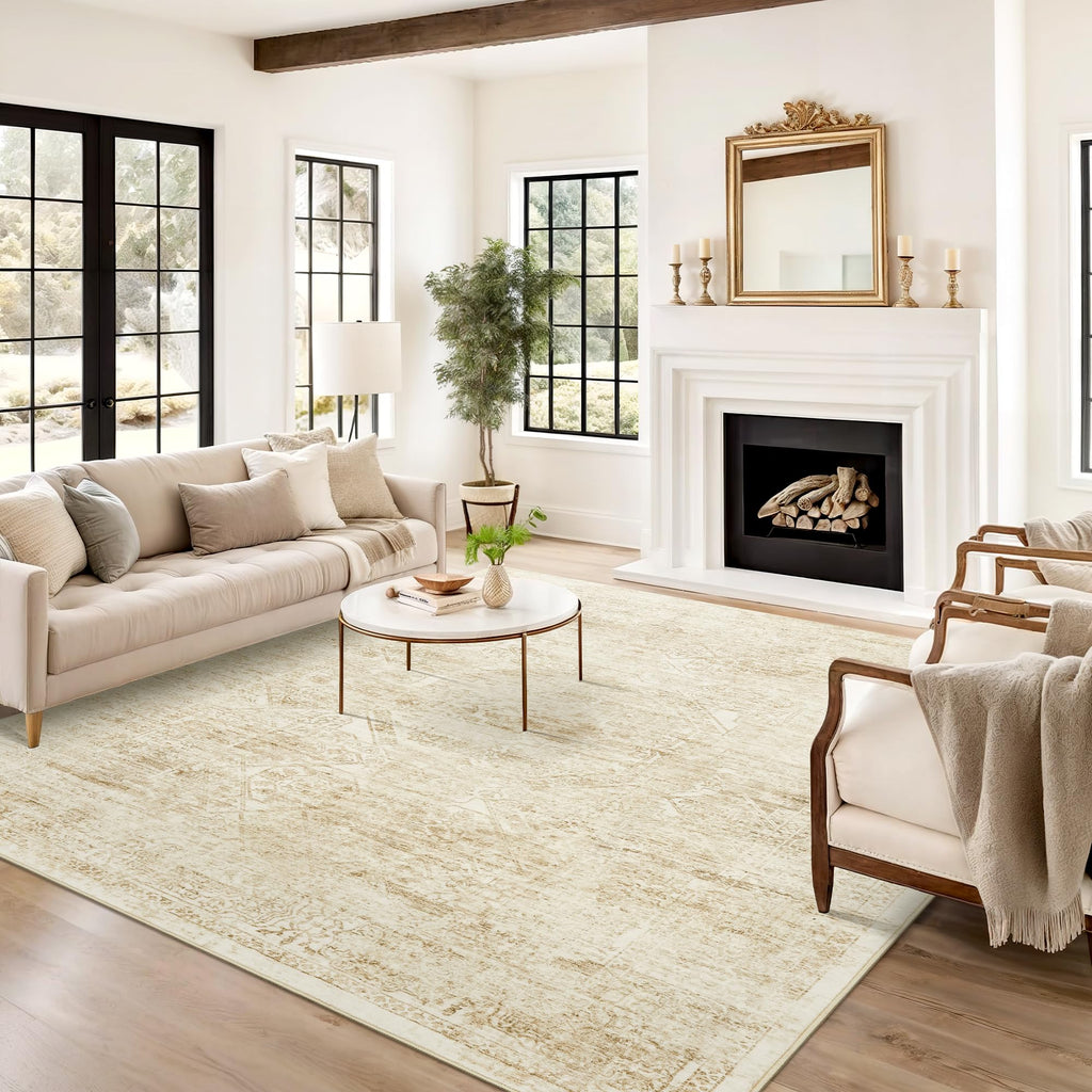 Soalmost Washable Area Rug 8x10 Large Soft Living Room Rugs Beige/Ivory