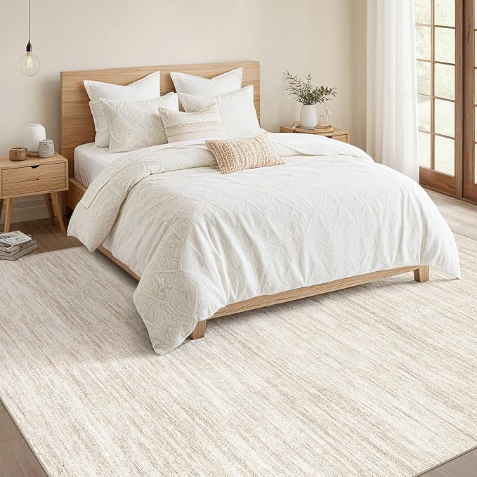Nakagishi 8X10 Area Rugs Living Room: Washable Large Vintage Rug Neutral Non-Slip Soft Stain Resistant Indoor Carpet for Bedroom Nursery Dining Room Office Playroom - Beige-01
