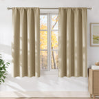 NICETOWN Oatmeal Faux Linen Room Darkening Rod Pocket Curtains 63 inch Length, W42 x L63, Light Blocking Thermal Insulated Noise Reducing Drapes for Bedroom Living Room Farmhouse Decor, 2 Panels