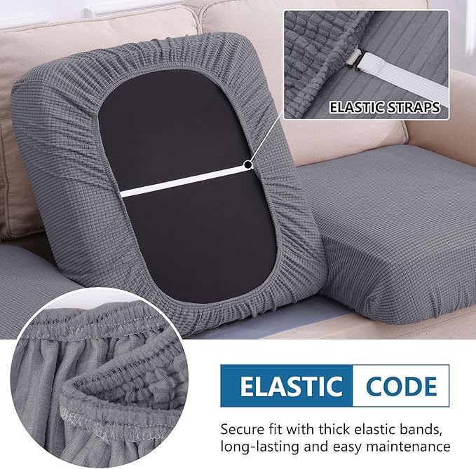 hyha Waterproof Sectional Couch Covers, Non Slip Sofa Couch Cushion Covers L Shape, Thick Stretch Jacquard Fabric, Washable Sofa Slipcovers with Elastic Bottom (1 Piece for Chaise, Middle Grey)