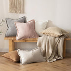 MIULEE Valentines Decorative Throw Pillow Covers Neutral Linen Fringe Throw Pillows Set of 2 Light Pink Boho Farmhouse Cushion Covers for Couch Sofa Bed Living Room Spring Home Decor 18x18 Inch