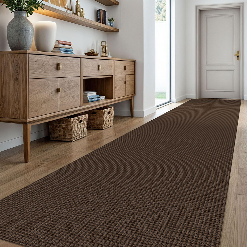 KOZYFLY Extra Long Runners for Hallways 3x18 ft Washable Kitchen Runner Non Slip Rubber Backed Hallway Rug Cotton Entryway Runner Rug Floor Carpet for Indoor Hall, Kitchen, Stair, Reddish Brown/Coffee