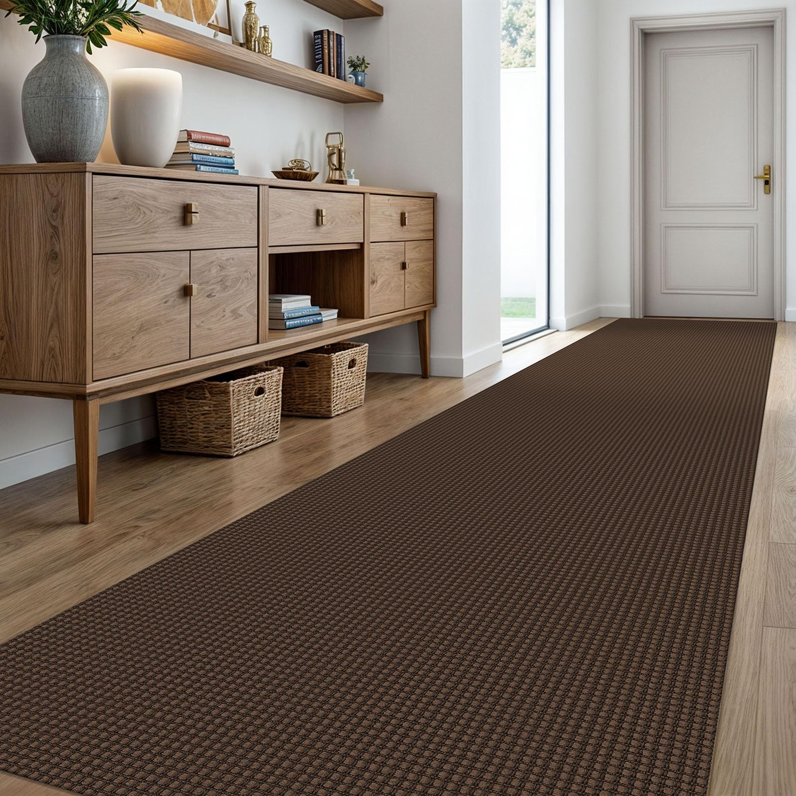 KOZYFLY Extra Long Runners for Hallways 3x18 ft Washable Kitchen Runner Non Slip Rubber Backed Hallway Rug Cotton Entryway Runner Rug Floor Carpet for Indoor Hall, Kitchen, Stair, Reddish Brown/Coffee
