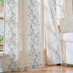 jinchan Floral Linen Curtains 96 Inch Farmhouse Backt Tab 2 Panels Blue