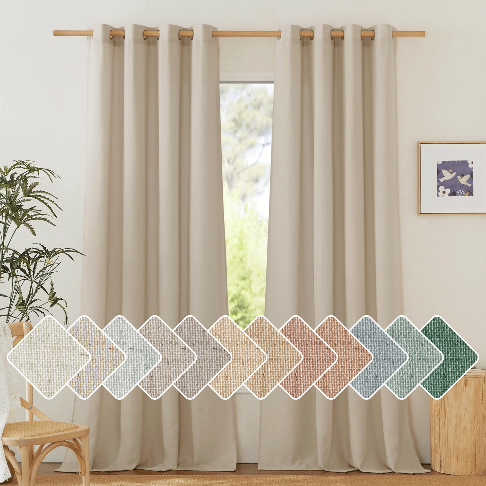 NICETOWN Linen Angora Curtains 120 inches Long for Bedroom, Grommet Privacy Assured Semi Sheer with Light Filtering Thick Flax Linen Window Treatments for Living Room, W55 x L120, 2 Panels