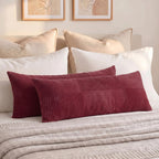 Fancy Homi Set of 2 Burnt Orange Boho Long Lumbar Body Decorative Throw Pillow Cover 14x36 Inch for Bed Couch Bedroom Bench, Soft Patchwork Corduroy Textured Pillow Case, Rustic Farmhouse Room Décor