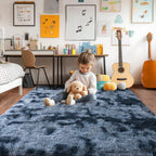 Super Fluffy Area Rug for Living Room 5x7, Shaggy Carpet, Blue Grey