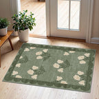 Front Door Mat Outside Entrance - 2x3 Floral Non-Slip Washable Doormat Indoor Outdoor Door Mat Spring Sage Green Floral Entry Rug Small Throw Rugs for Entryway Kitchen Front Porch Decor