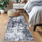 KOZYFLY Modern Abstract Runner Rug 2x6 Washable Grey/Black/Black Runners for Hallways Kitchen Runner Rug Non Slip Carpet Rug Runner Laundry Mat with Soft Low Pile for Entryway Bathroom Bedroom Kitchen