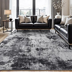Rugflix 8x10 Area Rugs for Living Room, Black Grey Large Rug Stain-Resistant Low Pile, Big Washable Dark Carpet Non-Slip for Bedroom Dining Room Home Office Nursery Room