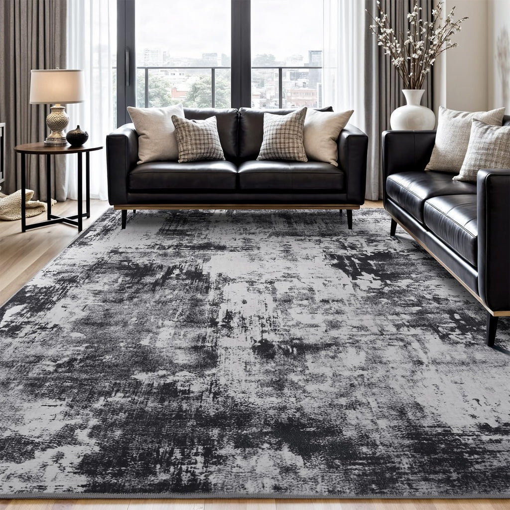 Rugflix 9x12 Area Rugs for Living Room, Washable Beige Grey Large Rug