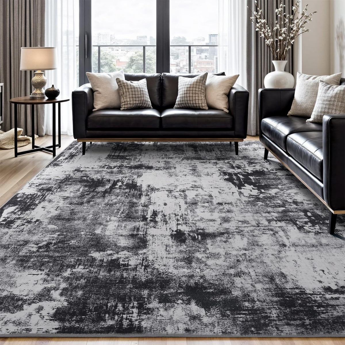 Rugflix 9x12 Area Rugs for Living Room, Washable Beige Grey Large Rug