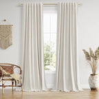 Guken 100% Blackout Boho 96 Inches Long Natural Linen Curtains Floor to Ceiling Drapes for Living Room Winter Thermal Insulated Room Darkening Black Out Sliding Barn Door Curtain, 52x96
