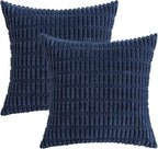 MIULEE Pack of 2 Corduroy Decorative Throw Pillow Covers 18x18 Inch Soft Boho Striped Pillow Covers Modern Farmhouse Home Decor for Summer Coastal Sofa Living Room Couch Bed Dark Blue