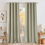 NICETOWN Faux Linen Beige Blackout Curtains 84 inches Long for Living Room - Privacy Panels for Bedroom, Modern Farmhouse Style Easy Care Grommet Top, 2 Panels, W52 by L84
