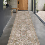 Hazo Haus Non Slip 2x10 Moss Green Hallway Runner - 10ft Long Runner Rugs, Washable Kitchen Floor Mat - Vintage Brown Taupe Neutral Floral Design Décor