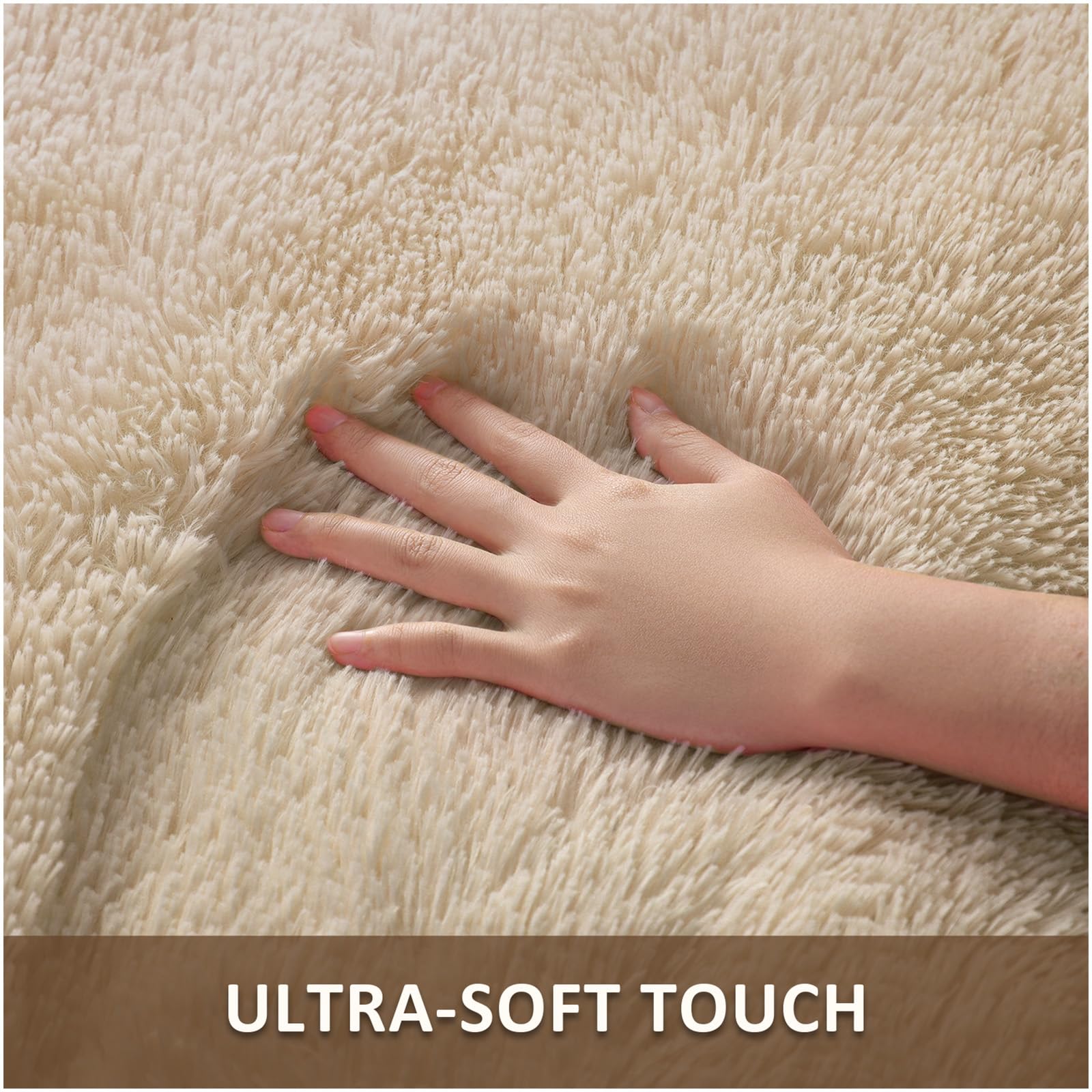 Ophanie Beige Rugs for Living Room Bedroom, 5x8 Fluffy Fuzzy Furry Carpet, Plush Soft Shaggy Bedside Indoor Floor Area Rug for Kids Nursery Home Decor with Over 999 pcs Non-Slip Backing Pattern
