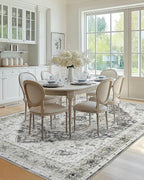 AMADA HOMEFURNISHING Grey 8x10 Area Rug, Washable Low-Profile Large Area Rug with Non-Slip Backing & Durable Edge Binding, Vintage Large Rugs for Living Room, Bedroom