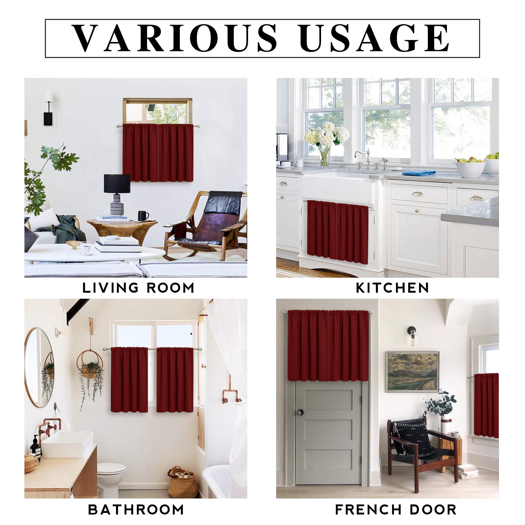 RYB HOME Cafe Blackout Curtains 30 inch Length, Short Window Curtain Tiers