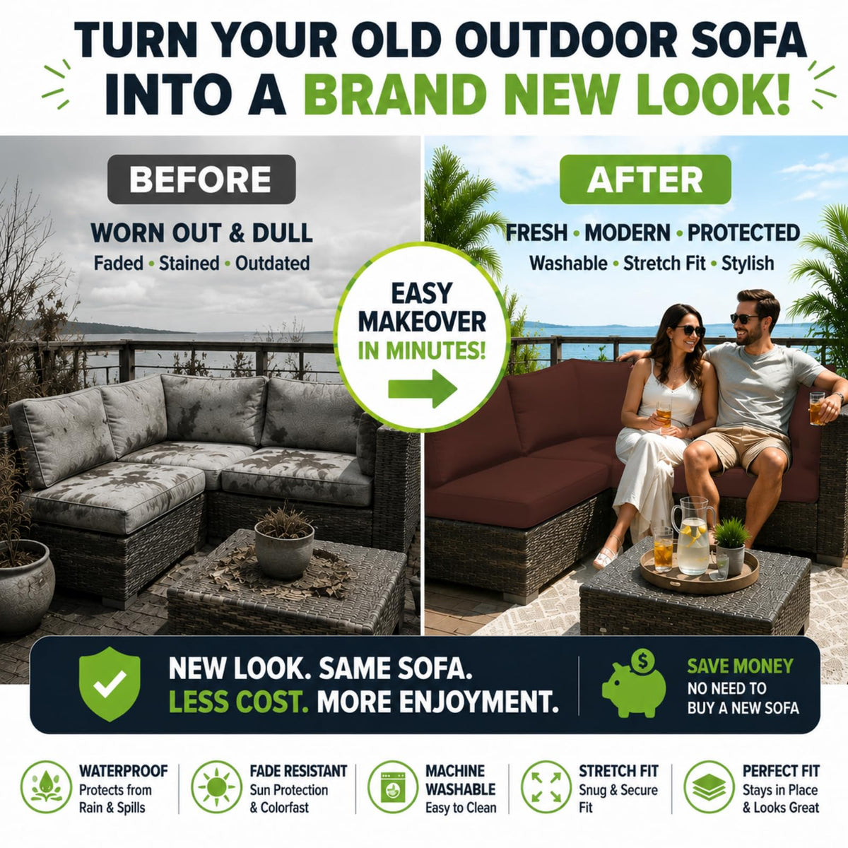 14 Pcs Outdoor Cushion Covers, Patio Sofa Cushion Covers Replacement