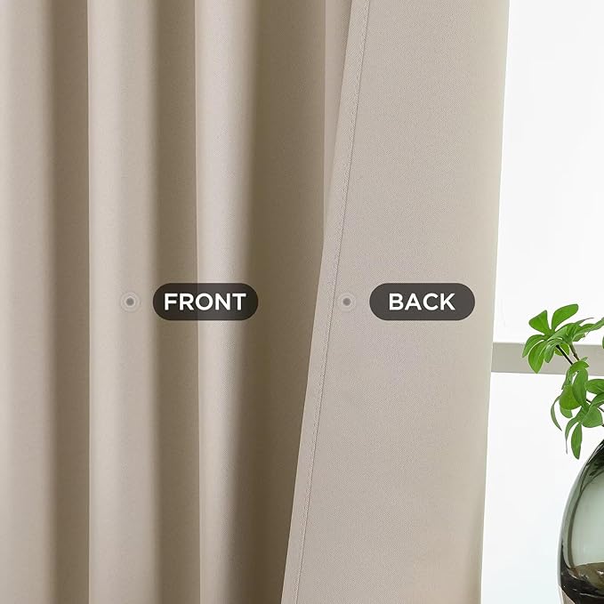 Joydeco Blackout Curtains 63 Inch Length 2 Panels Set, Thermal Insulated Long Curtains& Drapes 2 Burg, Room Darkening Grommet Drapes for Bedroom Living Room Window (Light Beige, W52 x L63 Inch)