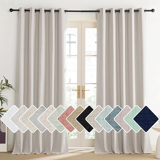 NICETOWN Brich Vintage Open Linen Weave Flax Thermal Curtains, 100% Blackout Curtains 120" Long for Dining Room, Soundproof Window Treatment Drapes for Home Office, 62" Wide Per Panel, Set of 2