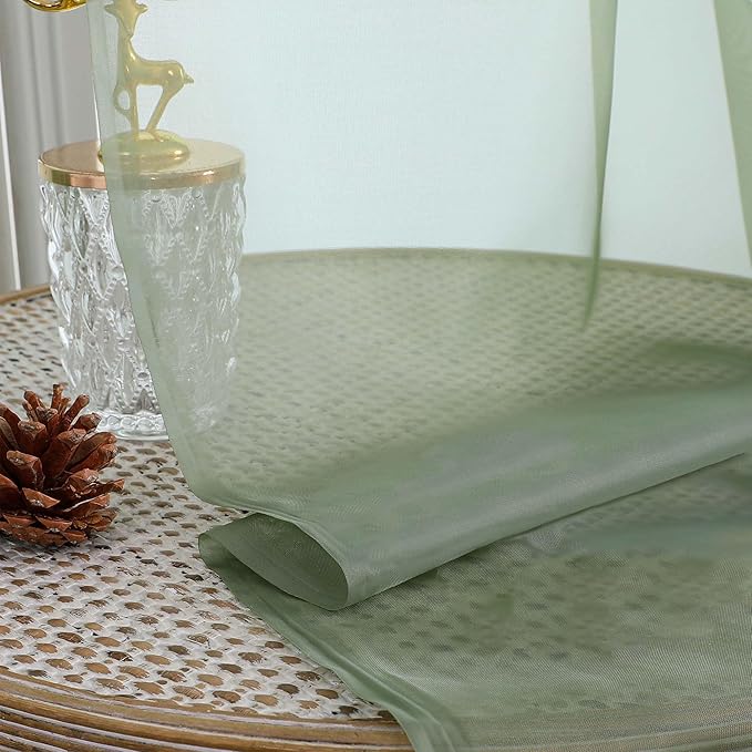 OWENIE Extra Long Sage Green Sheer Curtains 144 inch 2 Panels Set, Translucent Backdrop Window Scarf Drapes for Canopy Bed/Wedding/Living Room/Anniversary, 12FT Length, Each 59Wx144L in, 2PCS