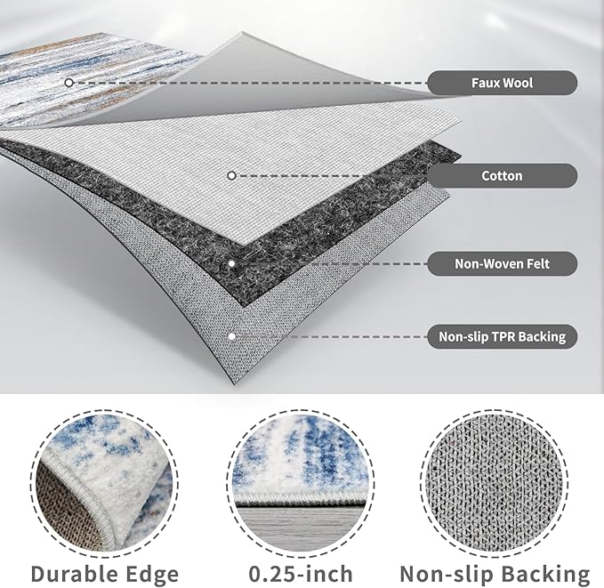 3x16 Washable Hallway Runner Rug: Extra Long Runners for Entryway Living Room Dining Room - Stain and Water Resistant Rugs with Non-Slip Backing - Soft Low-Pile Carpet 16ft Navy Grey