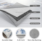 2x5 Washable Runner Rug for Family: Easy-to-Clean Runners for Hallway Entryway Bedroom - Stain and Water Resistant Rugs with Non-Slip Backing - Soft Low-Pile Carpet Navy Grey