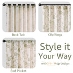 jinchan Linen Curtains Floral Curtain 84 Inch Length for Living Room Bedroom Light Filtering Rod Pocket Back Tab Jacobean Curtains Flax Linen Texture Window Drapes Set 2 Panels Green on Linen
