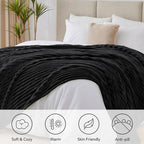 BEDELITE Ribbed King Size Blanket for Bed, Black, 108"x90"