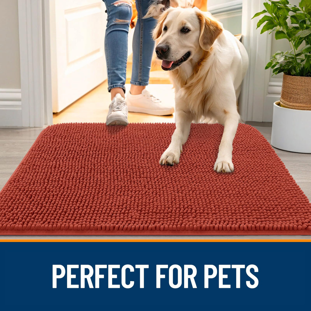 OLANLY Dog Door Mat for Muddy Paws 40x24, Super Absorbent Chenille Mud Mat