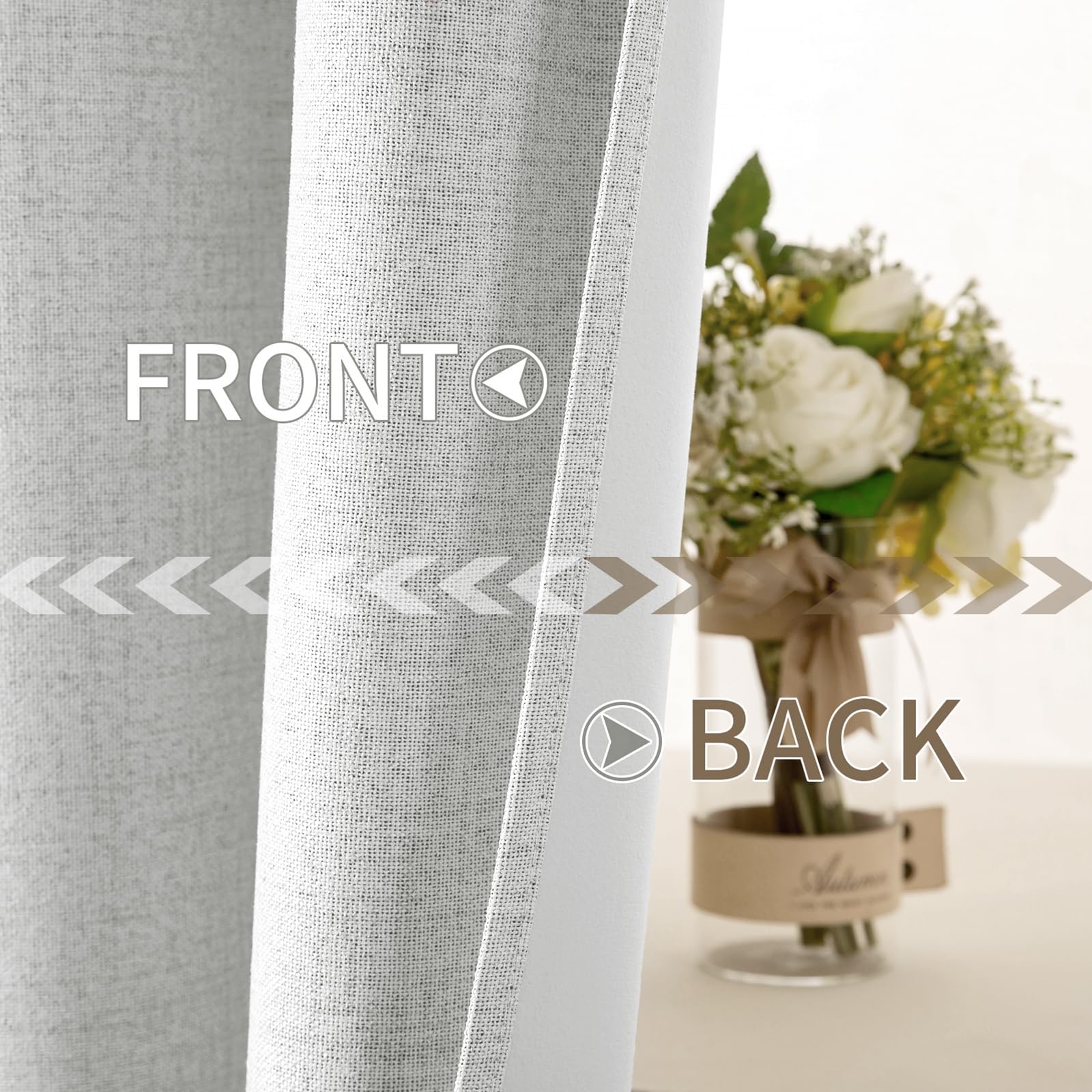 MIULEE 100% Blackout Linen Curtains for Bedroom 52x54 Inch Heathered White