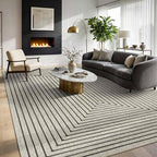 Latte&Fog 10x14 Area Rug for Living Room, Extra Large Beige Modern Abstract Washable Rugs, Boho Non Slip Low Pile Carpet for Indoor Bedroom Dining Room, Office, Dorm, Classroom and Farmhouse - Beige