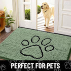 Smiry Dog Door Mat for Muddy Paws, Absorbent Dirt Trapper Non Slip Quick Dry Washable Chenille Mat for Mud Dogs, Entry Rug for Indoor and Outdoor (40x32 Inches, Olive Green and Black)