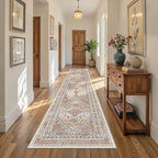 Hallway Runner Rug 2x12, Extra Long Washable Runner Rugs with Rubber Backing, Non Slip Runner, Vintage Rug Runners for Kitchen Laundry Room Entryway (Orange,2'x12')