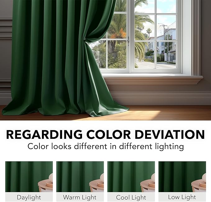 Deconovo Blackout Curtains, Thermal Insulated, W52 x L108 2 Panels, Back Tab, Machine Washable, Room-Darkening Drapes for Bedroom/Living Room Dark Forest