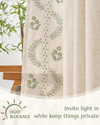 jinchan Belrose Lined Linen Blend Curtains Floral Curtains for Bedroom 96 Inch Length Sage Green Embroidered Drapes Rod Pocket Farmhouse Flower Drapes for Living Room Window Treatments Set 2 Panels