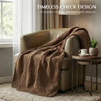 EVERGRACEHOME Modern Checkered Chenille Throw Blanket, 50x60, Camel Brown