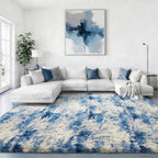 Ophanie Blue White and Grey Area Rugs for Living Room 8x10, Fluffy Shag Large Fuzzy Plush Soft Carpets, Floor Shaggy Rugs for Bedroom, Carpet for Kids Boys Girls Dorm Nursery Home Decor Aesthetic