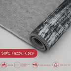 KOZYFLY Modern Abstract Washable Rug Runner 2.6x12 Hallway Rug Runner Non-Slip Soft Kitchen Runner Rugs, Black Navy Blue Grey Striped Carpet for Entryway Bathroom Laundry Room Foyer