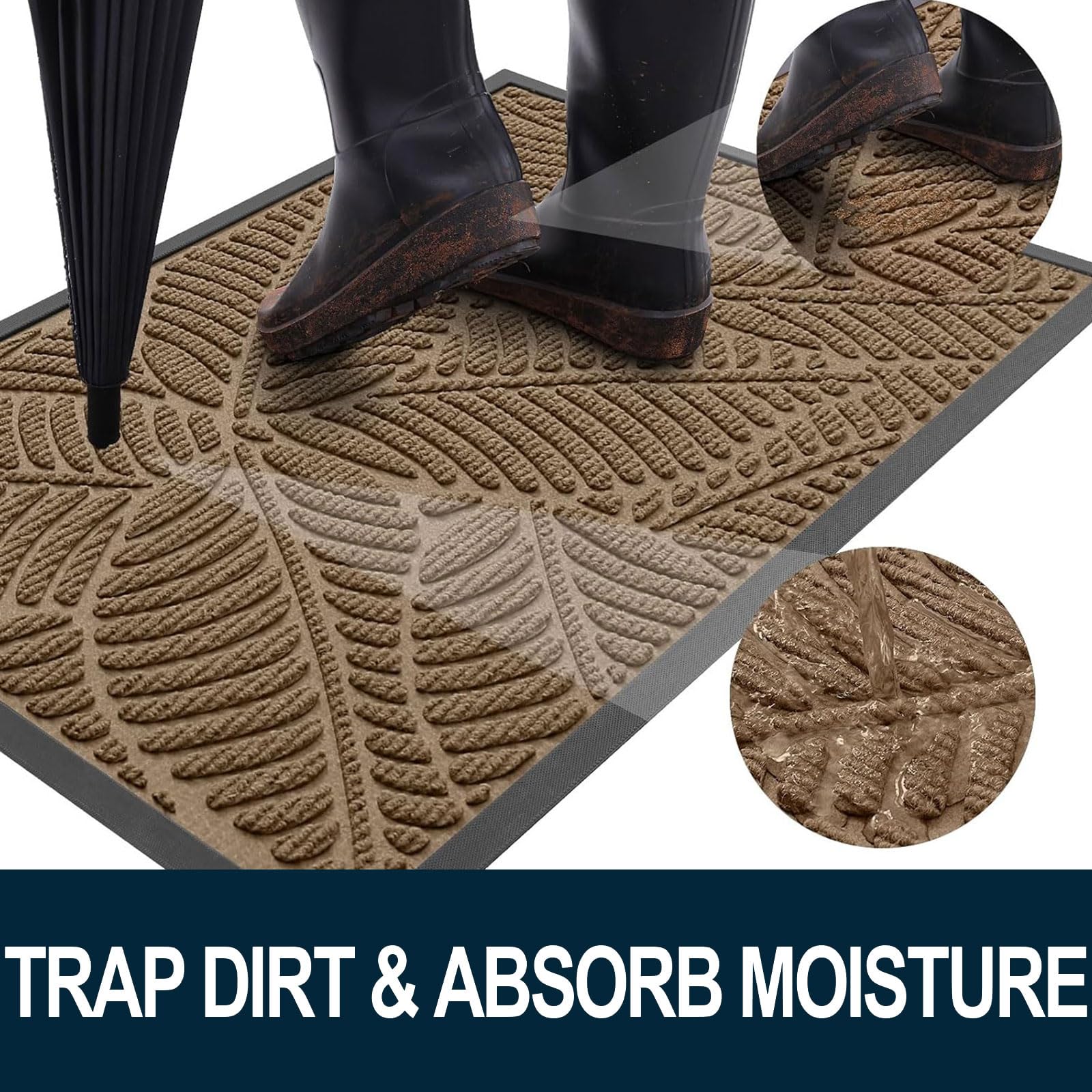 Colorxy Waterproof Front Doormat, Sturdy Natural Rubber Door Mat, 71x47