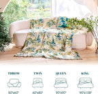MSGKV Boho Throw Blanket for Couch Cotton Leaves Blanket 50"x60" Throws for Sofa Chair Muslin Spring Breathable Lightweight Farmhouse Blankets Home Decor All Seasons