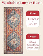 SERISSA Boho Washable Runner Rug, 2x5 Rug Non-Slip Tribal Hallway Kitchen Runner Rug Ultra Soft Print Distressed Vintage Floor Carpet for Bedroom Bathroom Laundry Living Room